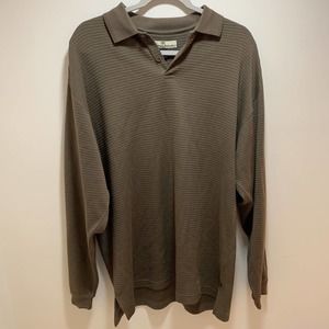 Tommy Bahama Brown Silk Collared Long Sleeve Mens Medium